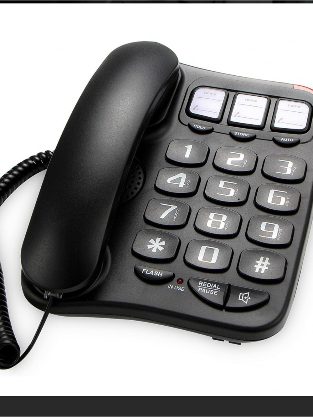 Black Coil Cord Telephone with Large Button Keypad